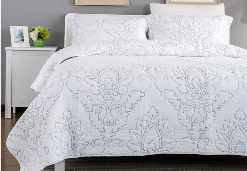 

Embroidery FLORAL Cotton YELLOW Quilting Quilts TWIN Size 220x240cm SINGLEBED Handmade Quilt Bedspread Coverlet Bedcover 3pc Set