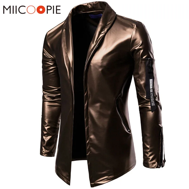 

Men Glossy Elastic PU Leather Zipper Jackets Suit Classic Slim Fit Motorcycle Jacket Top Quality Male Coats Jaqueta De Couro 3XL