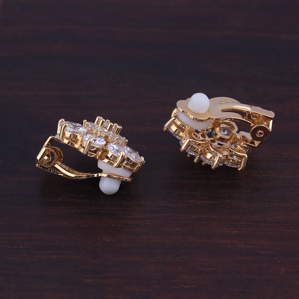 AAA Cubic Zircon Flower Shape Clip on Earrings For Women Bride Wedding Elegant No Hole Earrings No Allergy