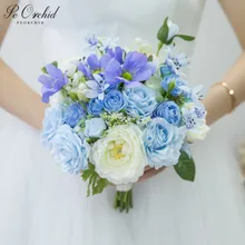 PEORCHID Artificial Blue Rose Bridal Bouquet De Novia Bridemaids Flower Acceessoires Gorgeous Wedding Bouquets For Bride
