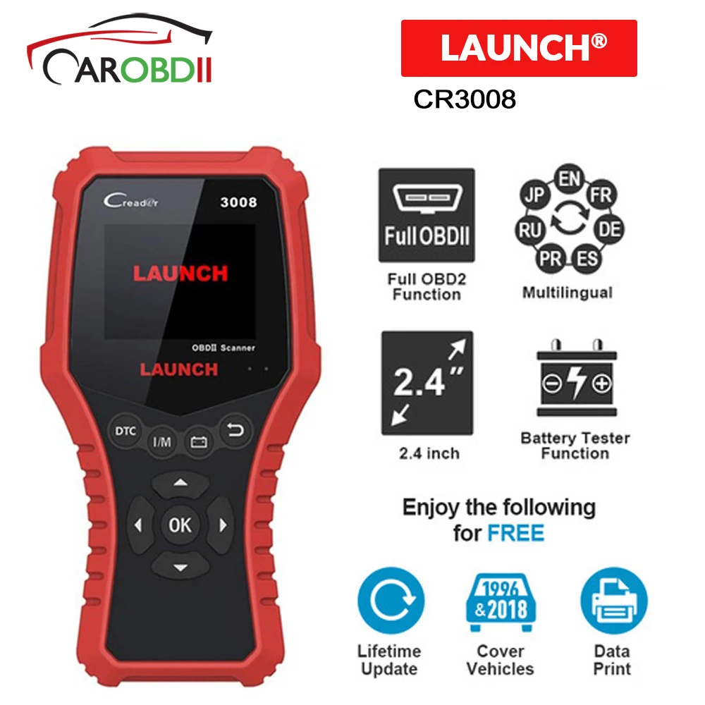 

LAUNCH Creader 3008 Scanner support full obd2 + Battery tester function CR3008 OBDII code reader diagnostic tool free update