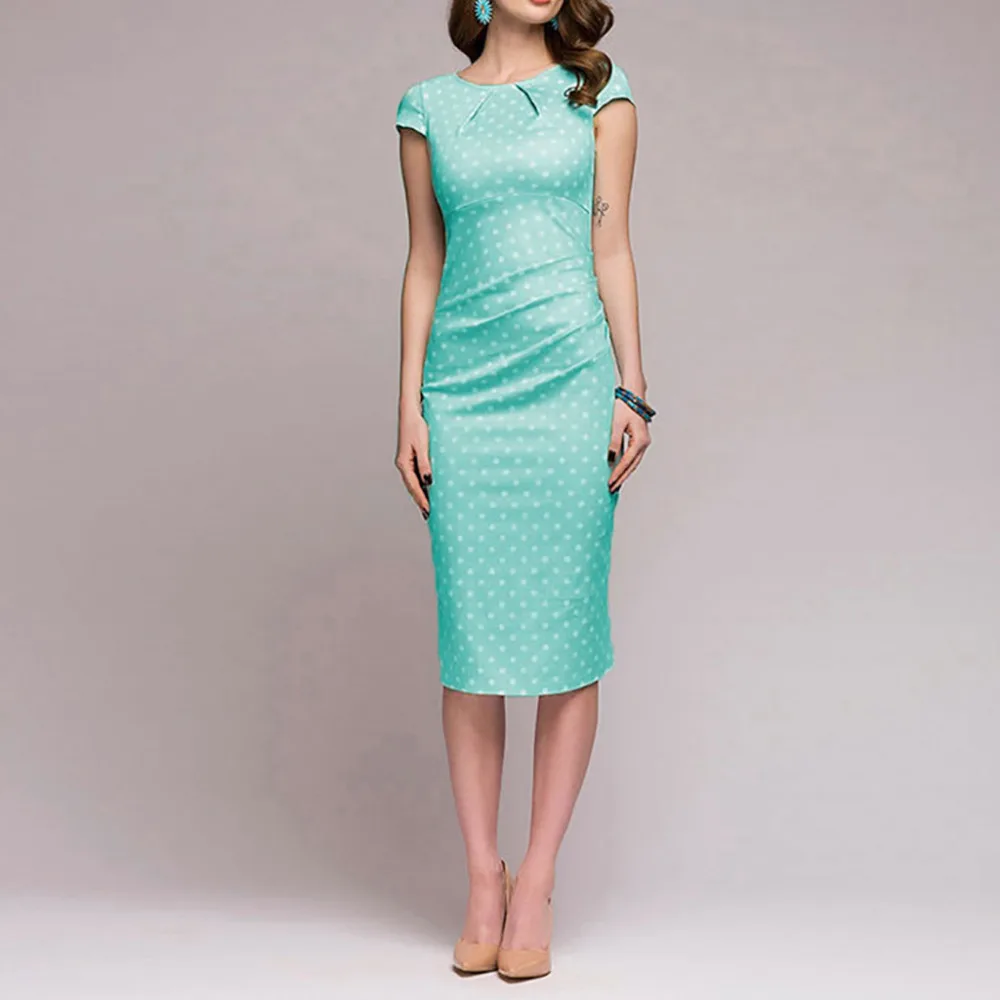 المرأة أنيقة موجة نقطة الزنانير الركبة طول عارضة Dress_3.6