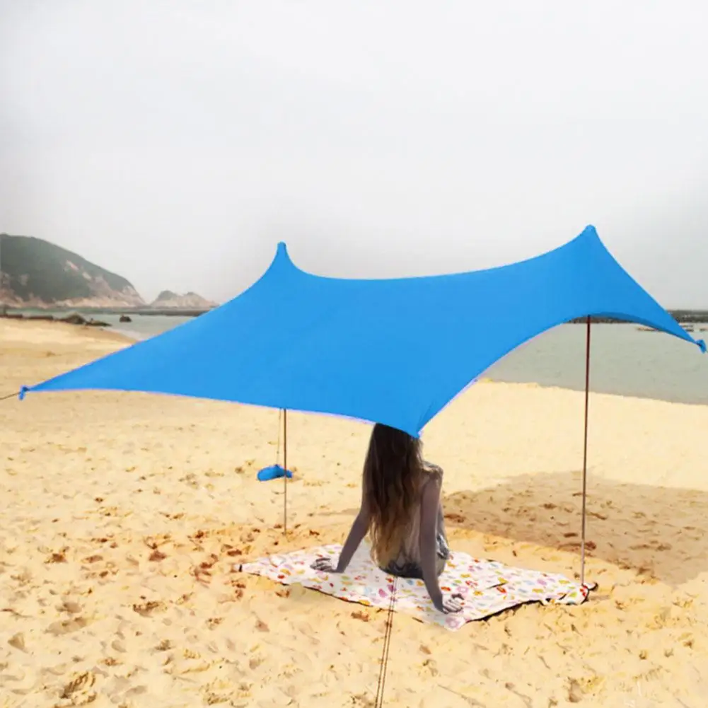 

Quality Beach SunShade Beach Tent With Sandbag Anchors & 2 FREE Poles UPF50+ Lycra Fabric Perfect Sun Shelter