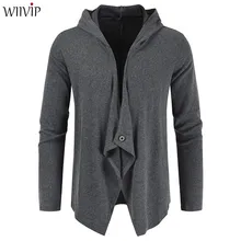 Человек Однотонная повседневная обувь мода длинный рукав с капюшоном вязаный свитер кардиганы, пальто мужчины весна осень YW502