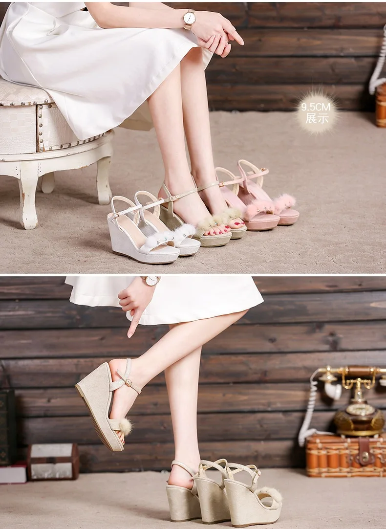 38_2019 Summer Fashion Womens Wedge Sandals Female Retro High Heeled Platform Rhinestone Shoes Online