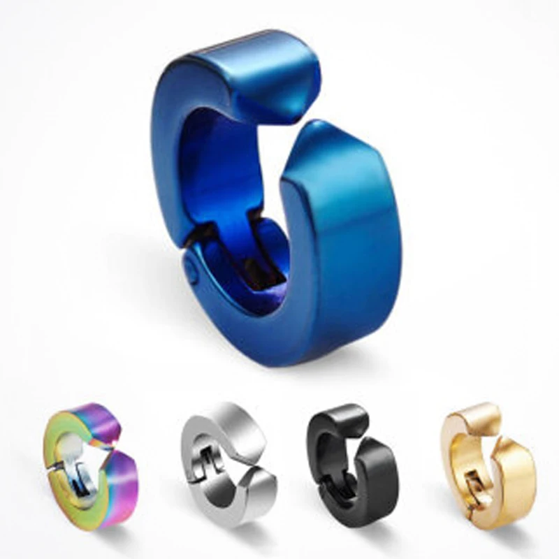 

1pc Titanium Plated Ear Cuff Fake Piercing Ear Studs Round Earrings Hoop for Women Men Punk Ear Clip Earring