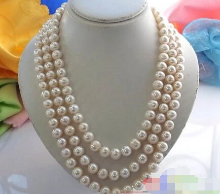 

Free shipping@@@@@ 3ROW 11MM WHITE ROUND PEARL NECKLACE LAPIS AALD1080