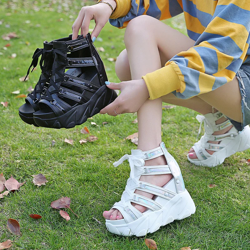 Women Sandals 2019 Summer Ladies PU Platform Sandals 10CM Wedges Thick Bottom Casual Women Sneakers Comfortable White Sandals