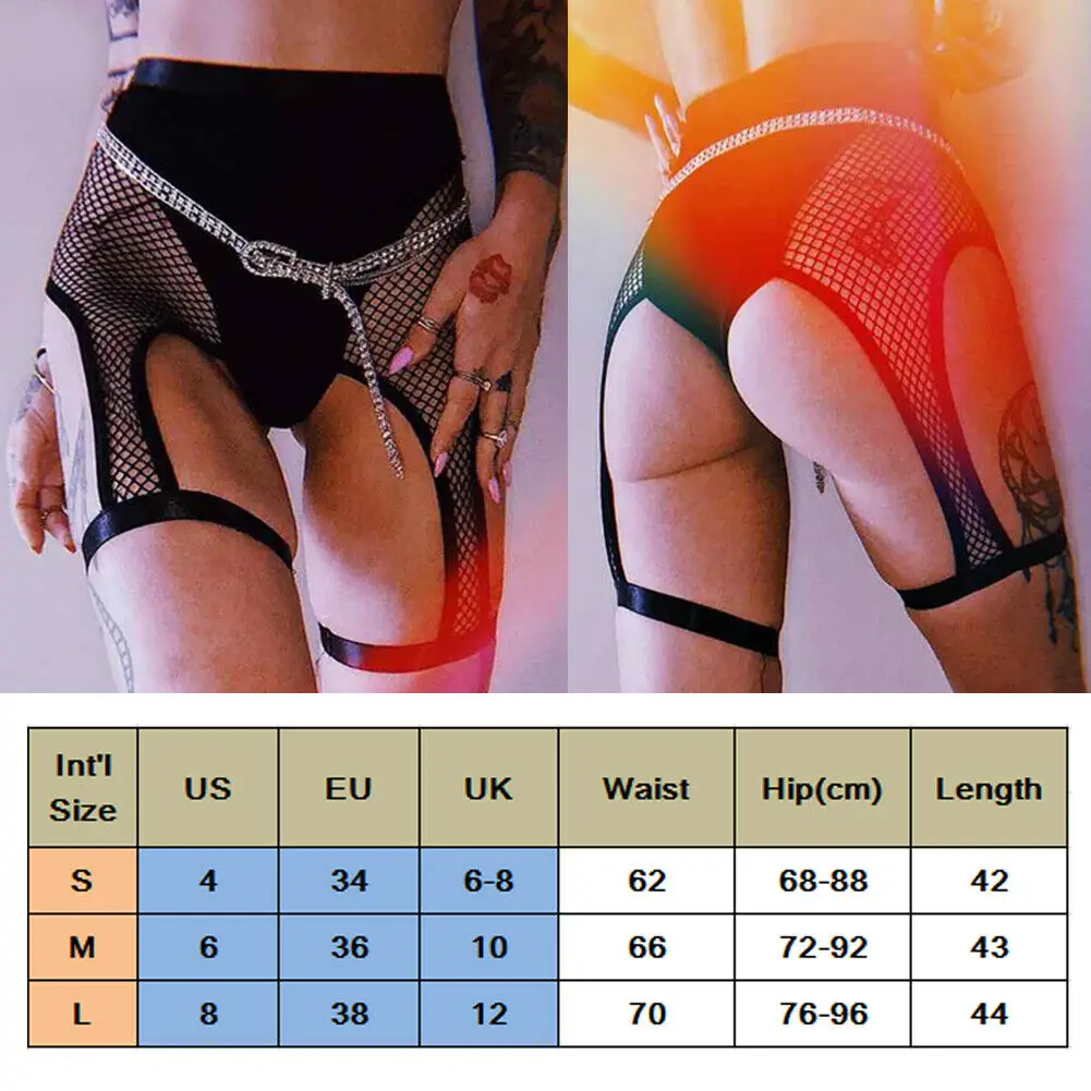 Summer Sexy Womens Gothic Hip Punk Jogger Mesh Fish Net Shorts Elastic See-through High Waist Lace Hollow Out Cycling Shorts