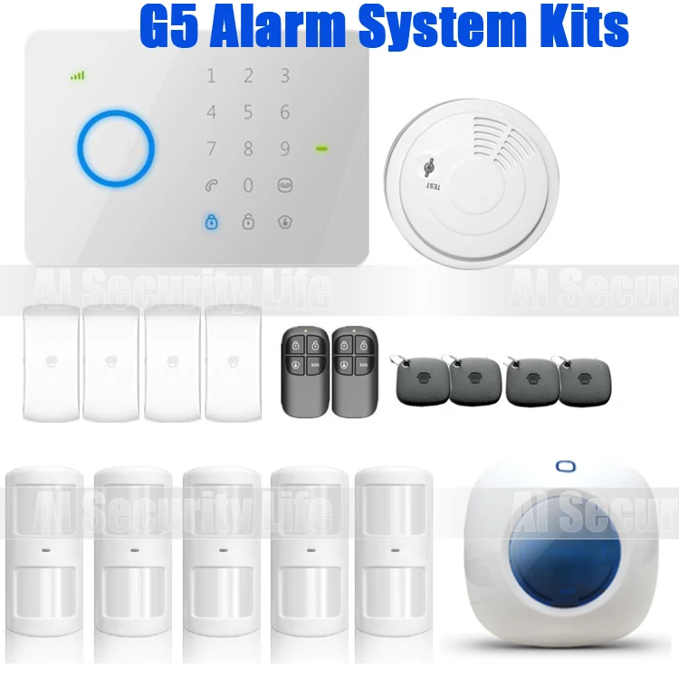 Chuangkesafe 315Mhz CHUANGO G5 GSM SMS Home Burglar Security Alarm System Kits  with RFID Tag Strobe Warning Siren