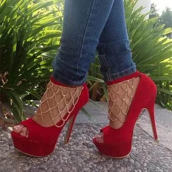 

Original Intention Sexy Women Sandals Ankle Strap Thin Heels Platform Sandals Ladies Red Flocking Shoes Woman Plus Size 5-15