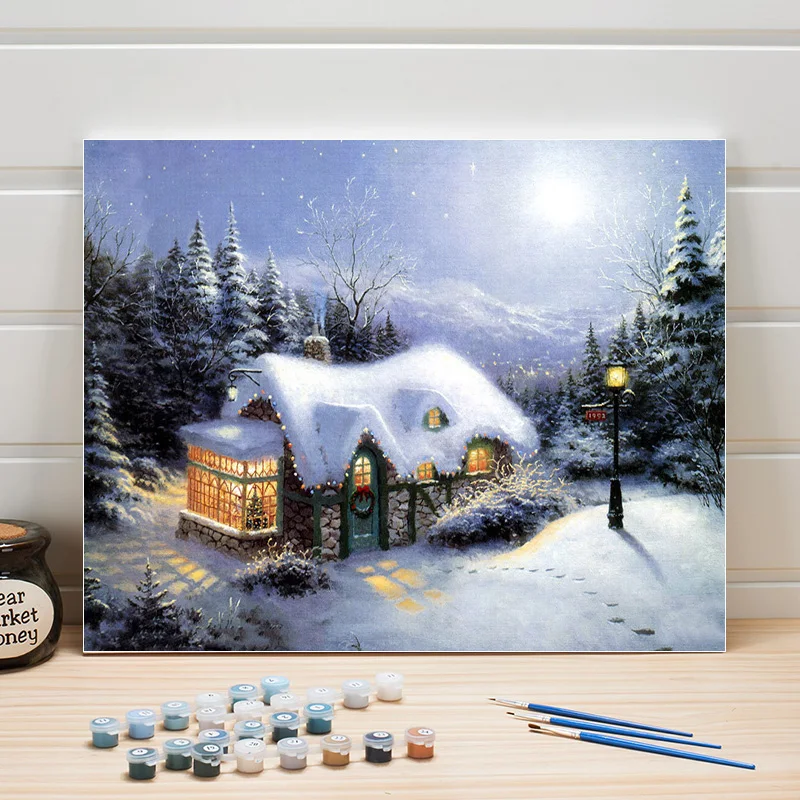 

Paint Oil Painting By Numbers Winter Snow Scene Landscape DIY Acrylic Color Art Canvas Wall Picture For Living Room Adults Draw