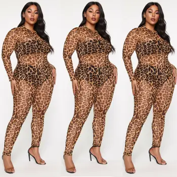 

US Women Sexy Long Sleeve Leopard Jumpsuit Club Trouser