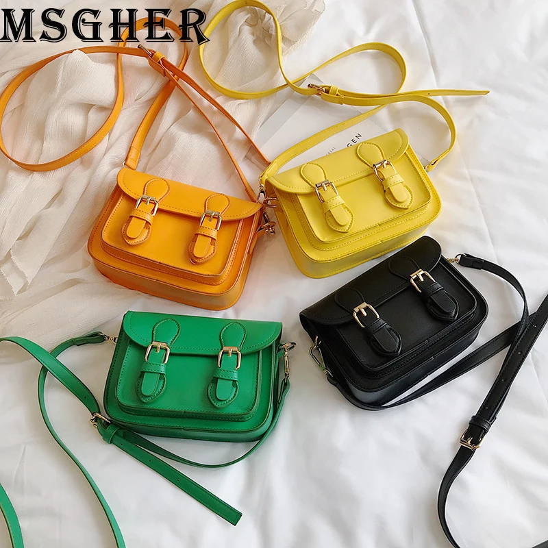 

MSGHER Shoulder Bags Women Fashion Candy Color Small Bags Female Summer High Quality Crossbody Bags PU Hasp Messager Bags
