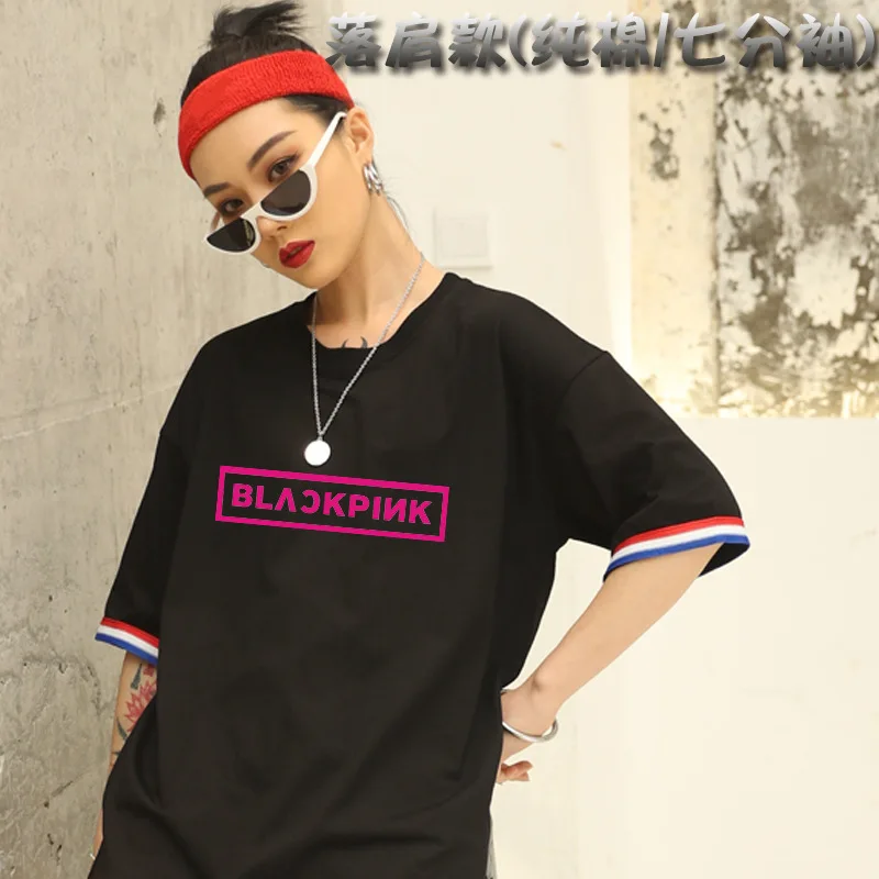 

2019 Kpop Blackpink T Shirt Women 2019 New Style Tshirt Tee Shirt Femme Clothes Merchandise Three Quarter Sleeve Rose Lisa Jisoo