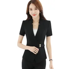 Летний Тонкий комплект одежды для работы для женщин официального стиля с коротким рукавом пиджак и юбка офисные женские большие размеры элегантный костюм юбка черный фиолетовый