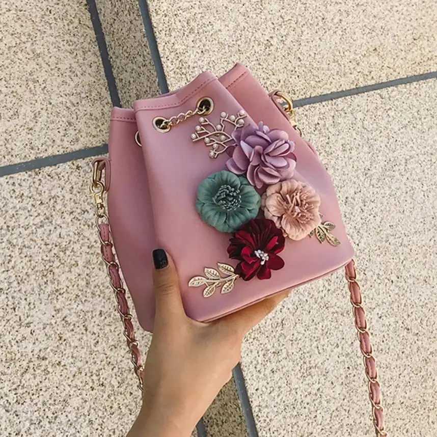 

Women's Fashion PU Leather Applique Decorative Diagonal Bag Shoulder Bag Ms. Pure Color Drawstring Bundle Bucket Bag Tote Bag #F
