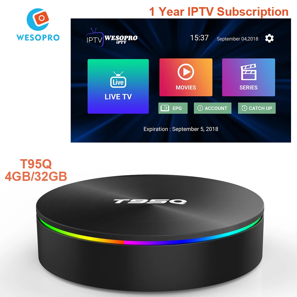 

T95Q Android 8.1 TV Box 4GB 32GB/64GB with Arabic French Italy German Spain Netherlands Poland Belgium Sweden IPTV Subscription
