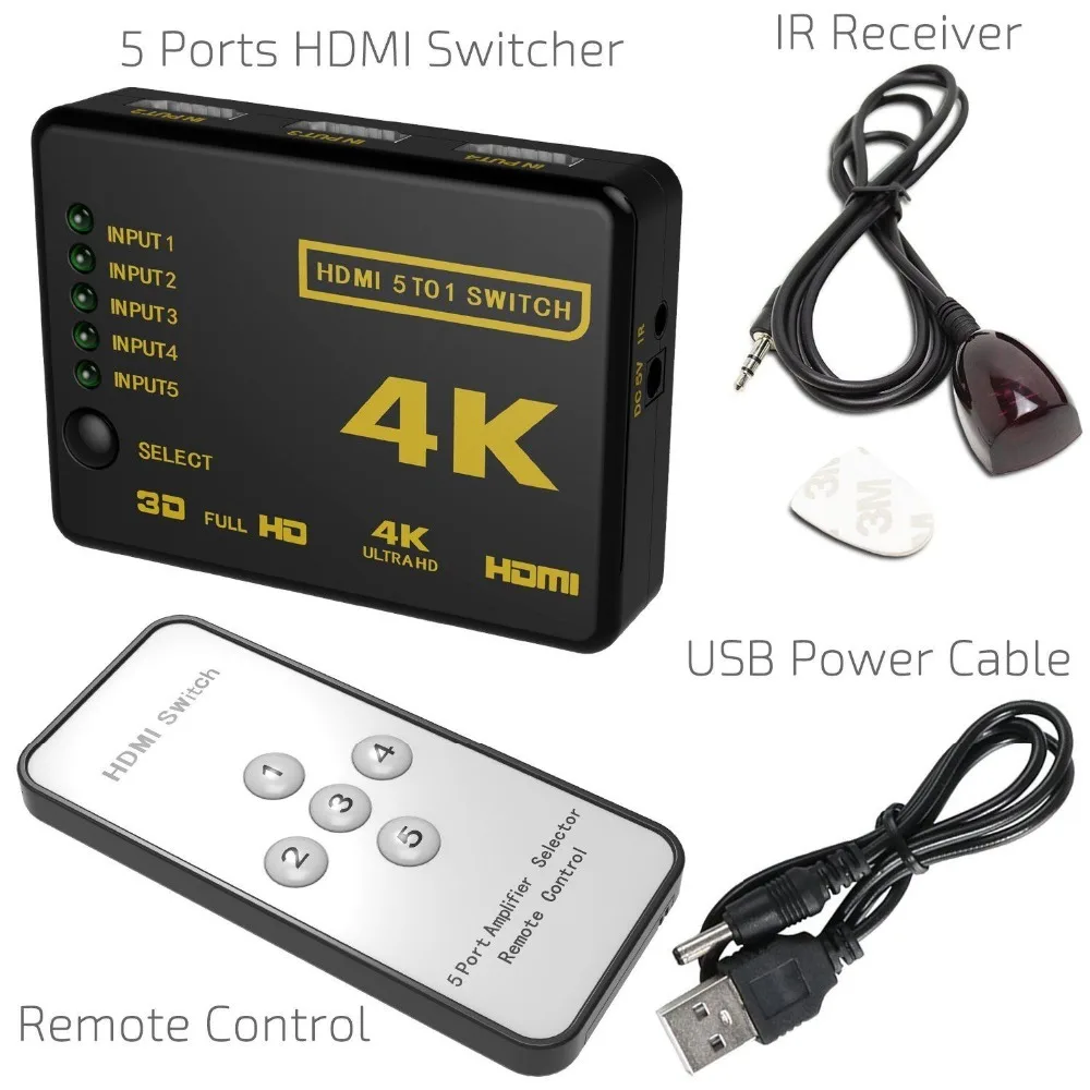 Tonbux HDMI сплиттер переключатель адаптер 5 портов Umschalter Verteiler 4K Ultra HD HDCP 3D HDR