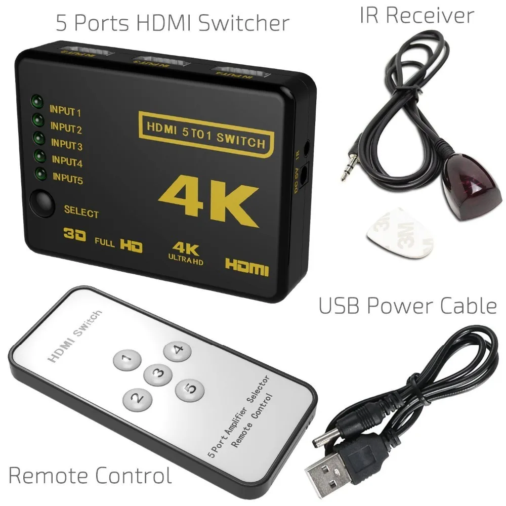 Tonbux HDMI сплиттер переключатель адаптер 5 портов Umschalter Verteiler 4K Ultra HD HDCP 3D HDR|Кабели HDMI|