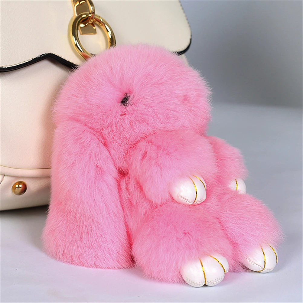 Lucu Mini Berbulu Boneka Kelinci Nyata Bulu Pom Pom Gantungan