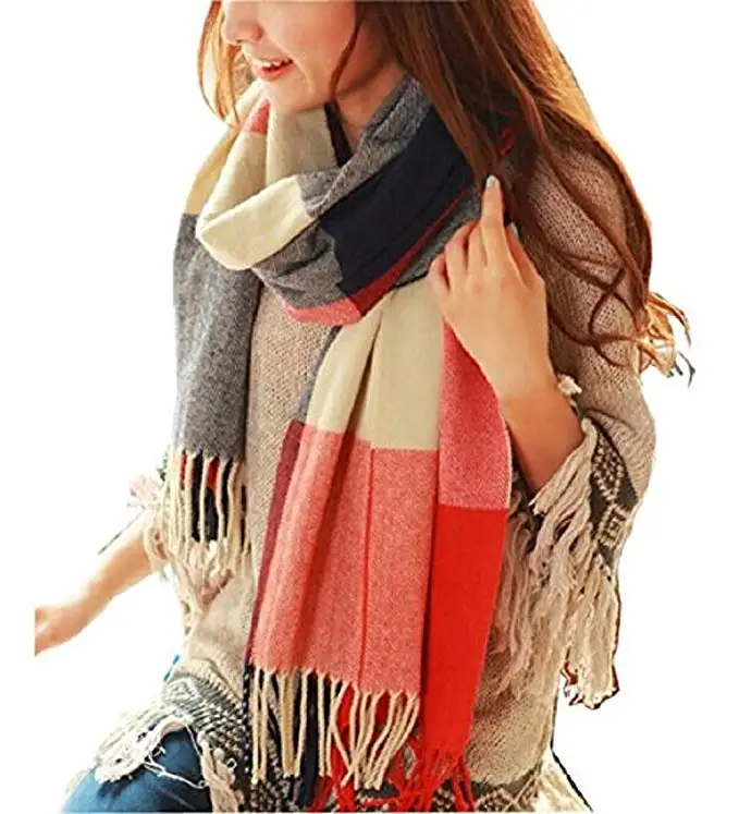 

200*70cm Autumn Winter Female Wool Plaid Scarf Women Cashmere Scarves Wide Lattice Long Shawl Wrap Blanket Warm Tippet Drop Ship