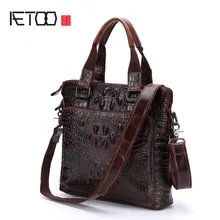 AETOO кожаная мужская сумка, мужская деловая Вертикальная секция, Воловья кожа, узор «крокодиловая кожа», сумочка, масло, воск, верхний слой, Воловья кожа, Наплечная Сумка