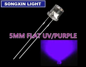 

100pcs 5mm Transparent UV Purple Light Flat Top 5 mm Ultra Bright Wide Angle Ultraviolet 395nm - 400nm Light-Emitting Diode LED