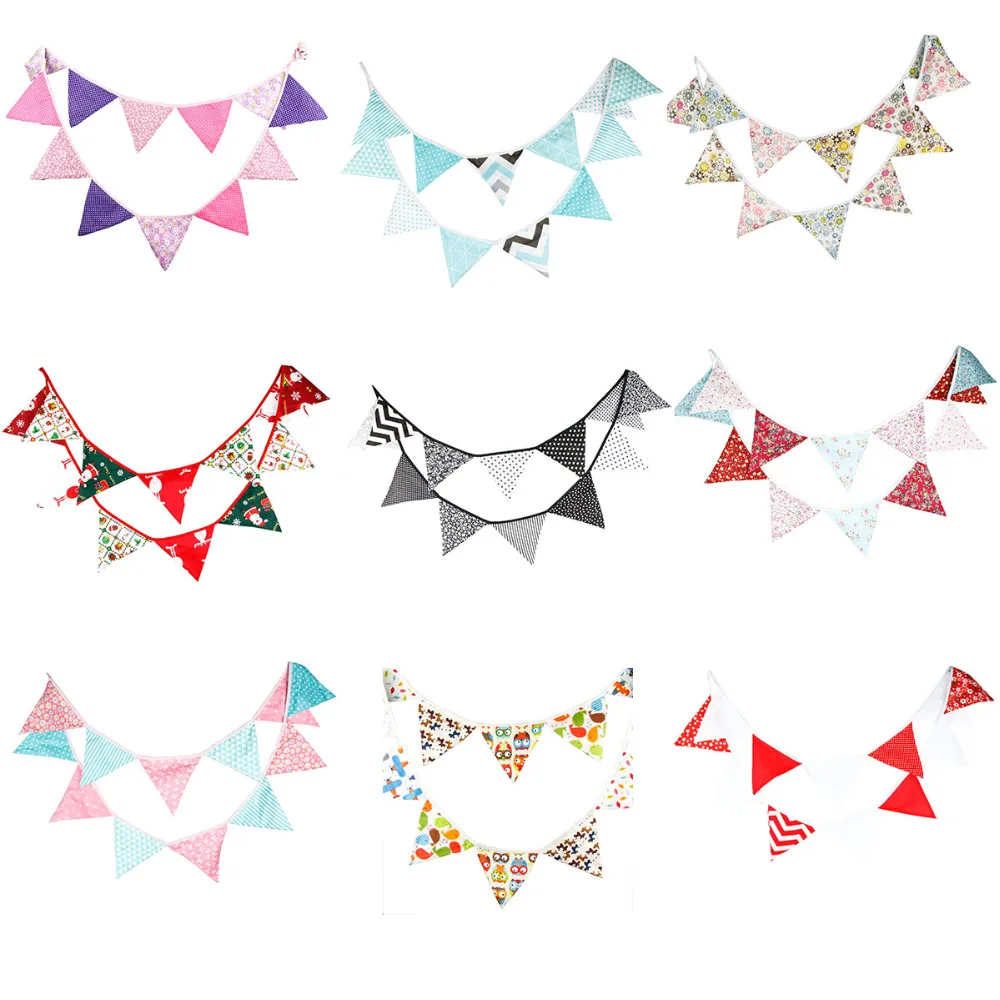 

Many Colours 12 Flags - 3.2M Cotton Fabric Banners Wedding Bunting Decor Pink Party Girl Birthday Baby Shower Garland Decoration