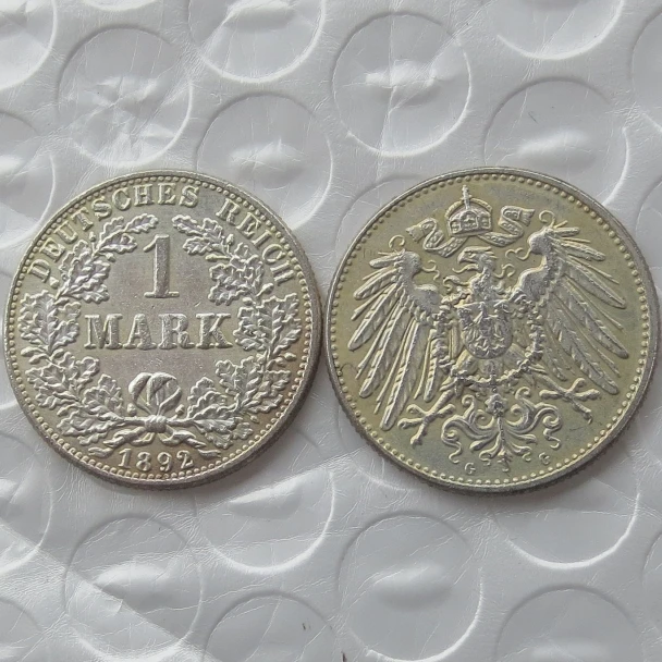 Uncirculated Германия 1 Марка Серебро 1892 г Внешняя монетница копирования монеты