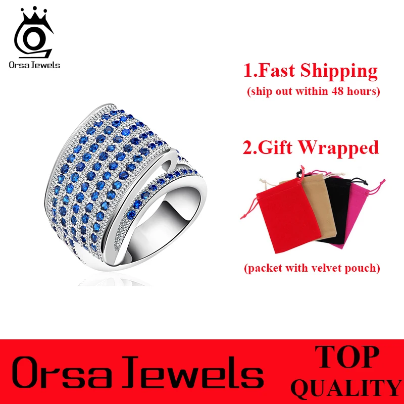 ORSA JEWELS Luxury Fashion Eco-Friendly Bridal Ring for Women Rings with Blue Micro Austrian Cubic Zirconia Wedding Jewelry OR91