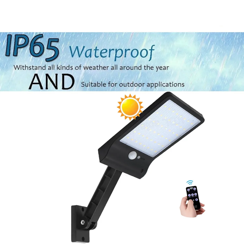 

remote control rotate bracket solar street light 48 LED Solar Light Three Modes Black White Waterproof Outdoor Garden Wall Fence