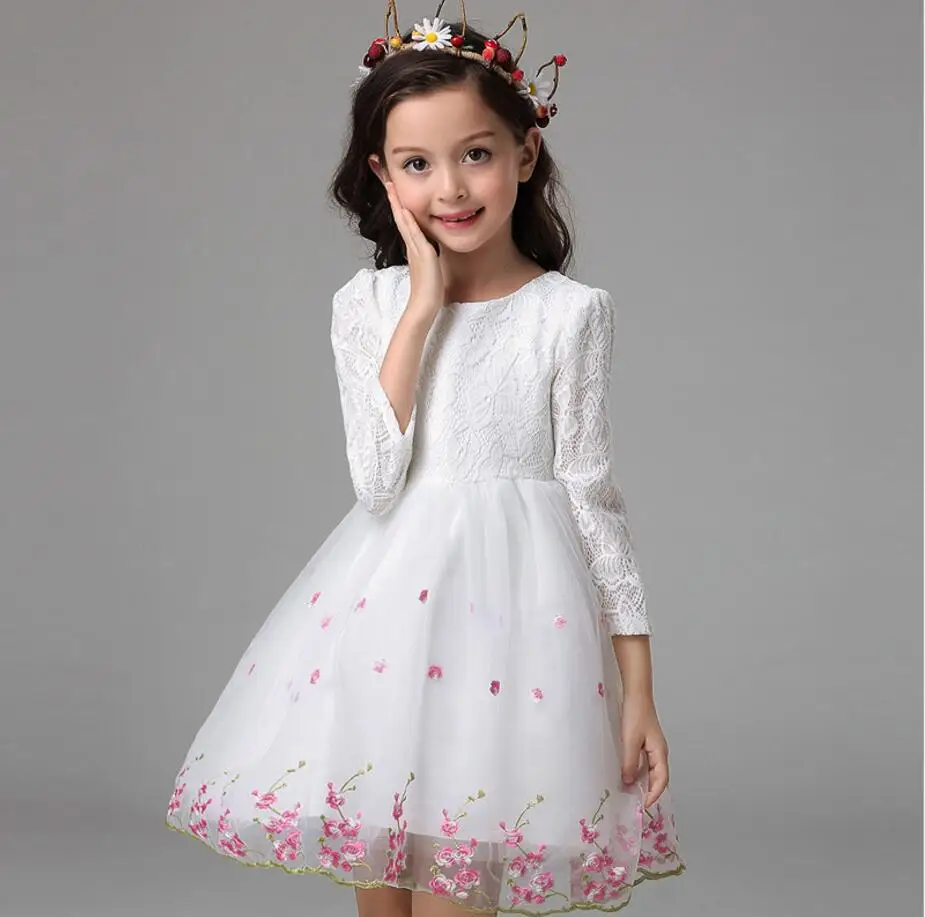 Spring Autumn Vintage Lace Long Sleeve Baby Girl Princess Dress
