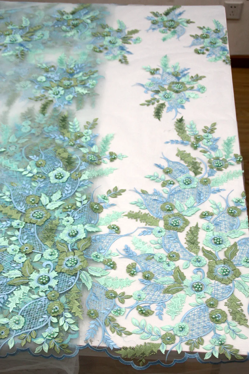 Quality embroidery lace Pearl decals 2018 African tulle fabric high quality 5 yards / much | Дом и сад