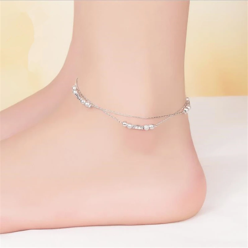 

KOFSAC New 925 Sterling Silver Anklet For Women Birthday Gift Fashion Lucky Beads Link Chain Anklet wholesale Female Jewelry