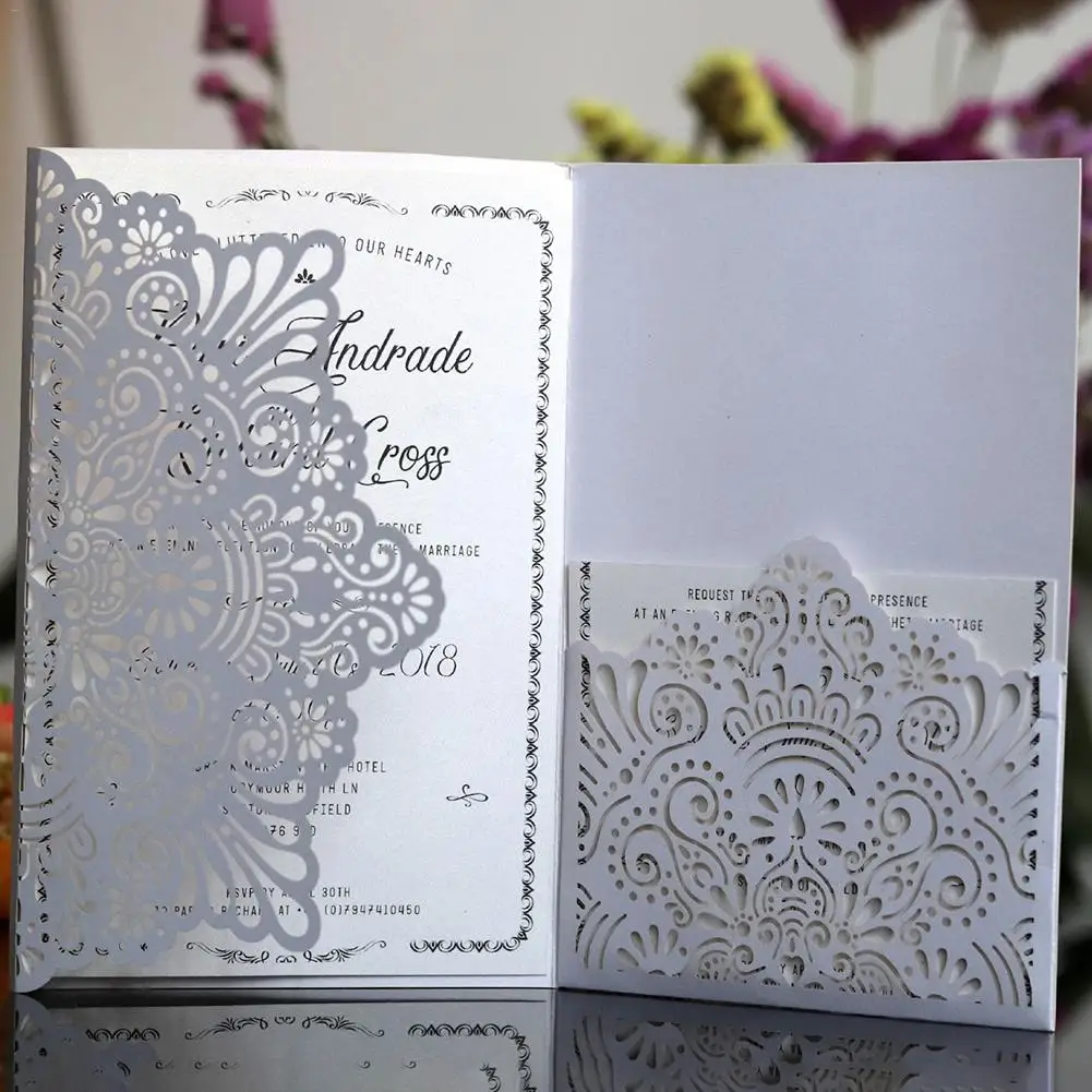  10PCS European style Lace Wedding Invitations Cards Laser Cut Tri-Fold Business invitation Cards Pa - 32899709731