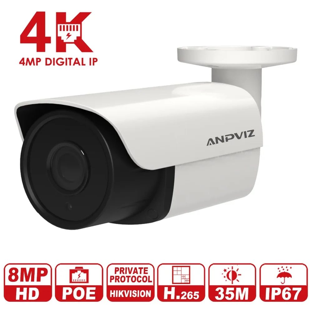 

Anpviz 8MP Network Bullet IP Camera H.265 with Hikvision protocol 4K Surveillance Camera H.265 Replace Hikvision DS-2CD2085FWD-I