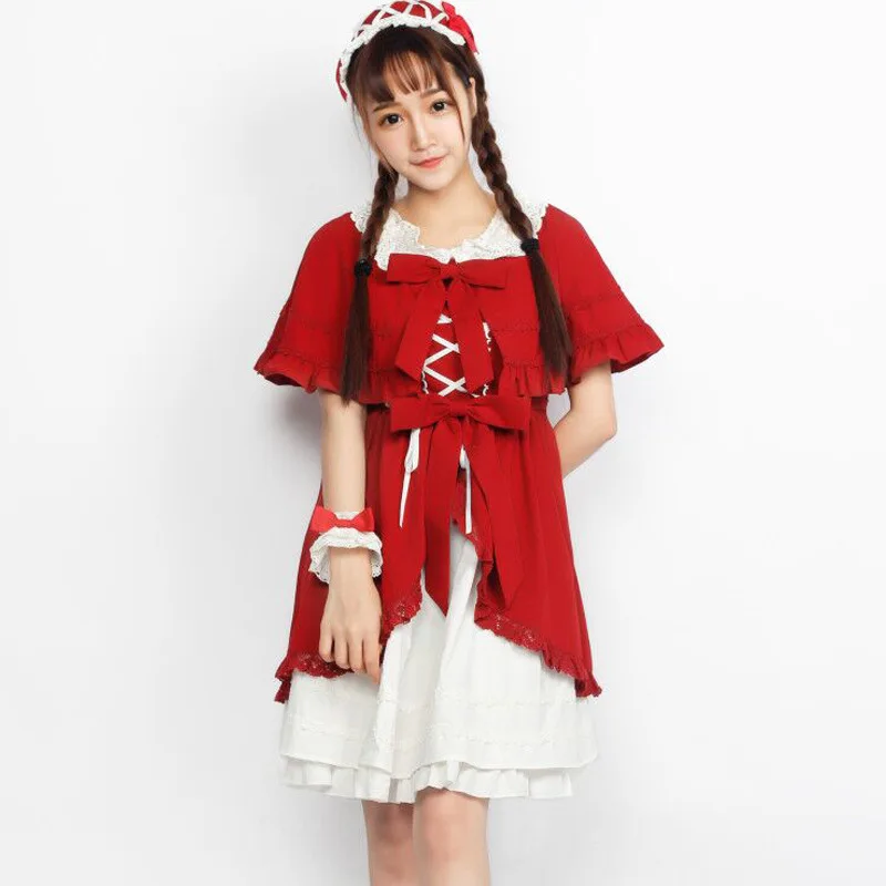 Free New Real Shipping 2019 Pre-sale 】 Little Red Riding Hood Lovely Cape Cardigan + Lace Dress Bow Hair With Hoop Hand Sleeves Free New Real Shipping 2019 Pre-sale 】 Little Red Riding Hood Lovely Cape Cardigan + Lace Dress Bow Hair With Hoop Hand Sleeves