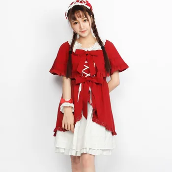 

Free New Real Shipping 2019 Pre-sale 】 Little Red Riding Hood Lovely Cape Cardigan + Lace Dress Bow Hair With Hoop Hand Sleeves