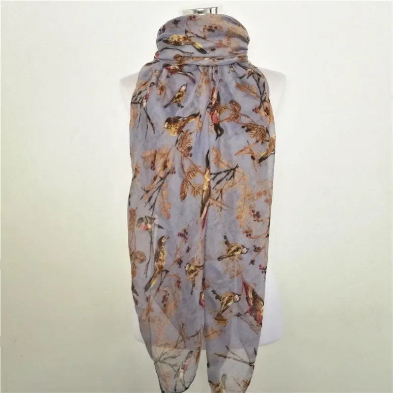 

New fashion Women Bird Tree Print Scarf Animal Floral infinity scarf Shawls Wraps Bird loop Scarves Hot Sale long women scarf