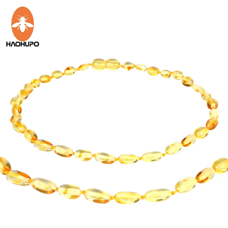 Online HAOHUPO 5 Baru Desain Baroque Natural Baltic Amber Gigi Kalung untuk Bayi Ambre Perhiasan Batu Alam 32 33 cm bayi Hadiah