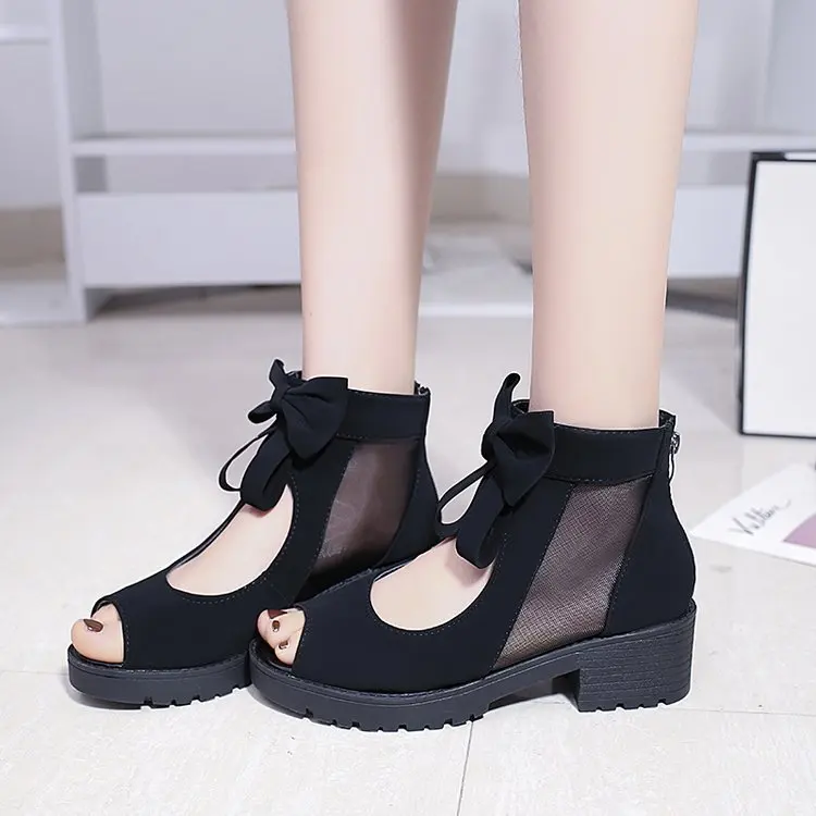 

size 35-40 Women's Boots Summer Cute Flock Flat Low Hidden Wedges Solid Cut-outs Ankle Boots Ladies Dress Casual Shoes 2 colors