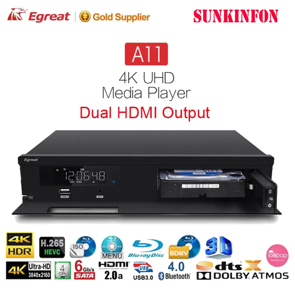 Egreat A11 3D 4K Blu-Ray HDD медиаплеер 2 Гб 16 Гб двойной HDMI выход Bluetooth Android tv Box Dolby Atmos/DTS: X, для домашнего кинотеатра