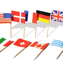 50000 шт шпажки с флагами 6,5 см, 25 стран на выбор деревянные зубочистки с флажками одноразовые палочки для вечеринок США, AU, SN1450