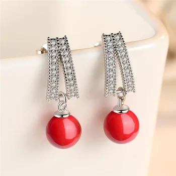 

925 Sterling Silver Drop Earring Crystal Inlay Red Earing For Women New Jewelry Female 2020 Oorbellen Kolczyki
