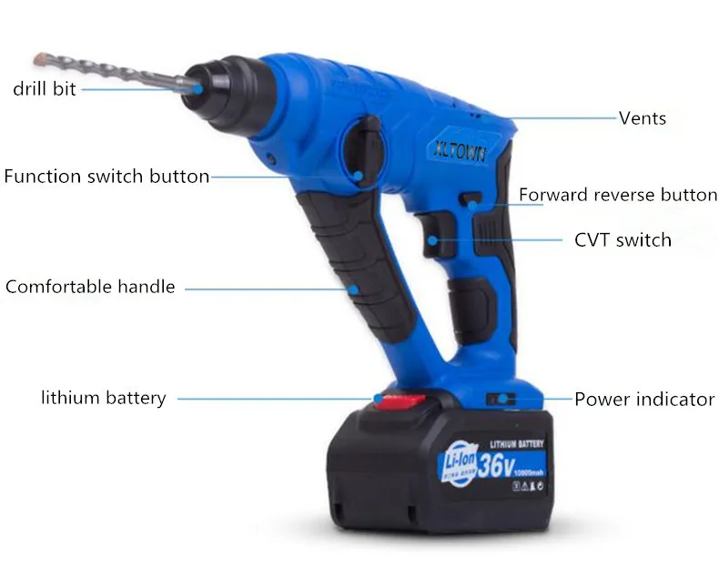 Xltown 21 в молоток перезаряжаемая литиевая батарея Ударная дрель домашний Электроинструмент Высокая емкость литиевая батарея Ударная дрель