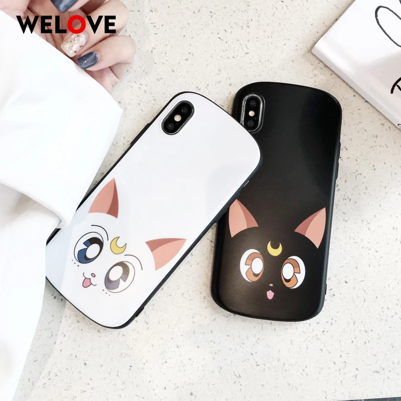 

Cartoon arc funny Luna Cat Phone Case For iPhone 6 6S plus 7 8 plus X XR XS Max Cute Sailor Moon Lovely girl animal Back cover