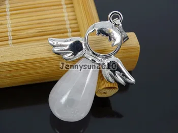 

Natural Rose Qua-rtz Gems Stone Angel Wing Teardrop Healing Pendant Charm Beads Healing Jewelry Design 10Pcs/Pack