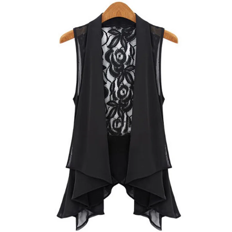 

2018 new Spring Women vest Slim Asymmetric Cardigan Vest Long Lace Clip Waistcoats To-Better drop shipping