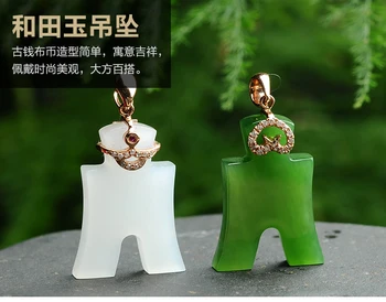 

Natural Green Hetian Jades 18k gold diamond Pendant Carved Pendants Women or Men's Amulet Nephrite Jades Jewelry